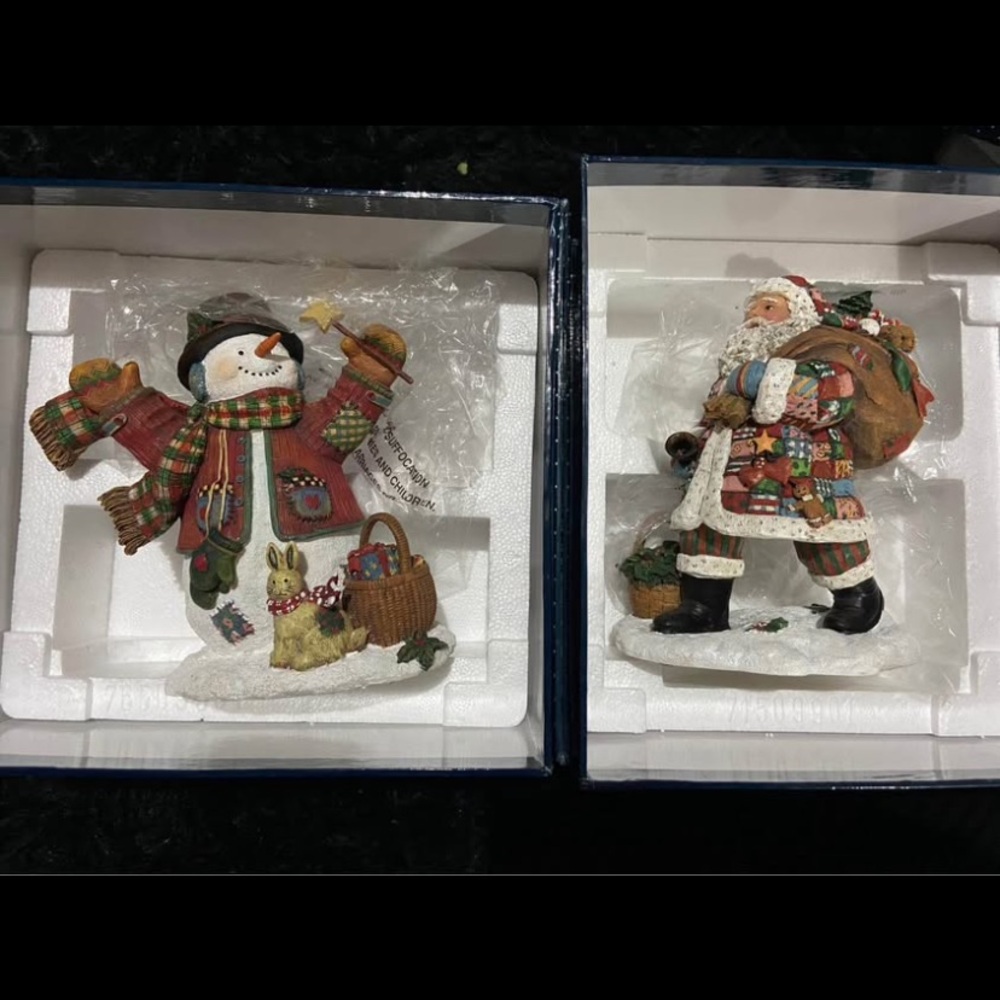 Festive Snowman and Santa Figurine Set